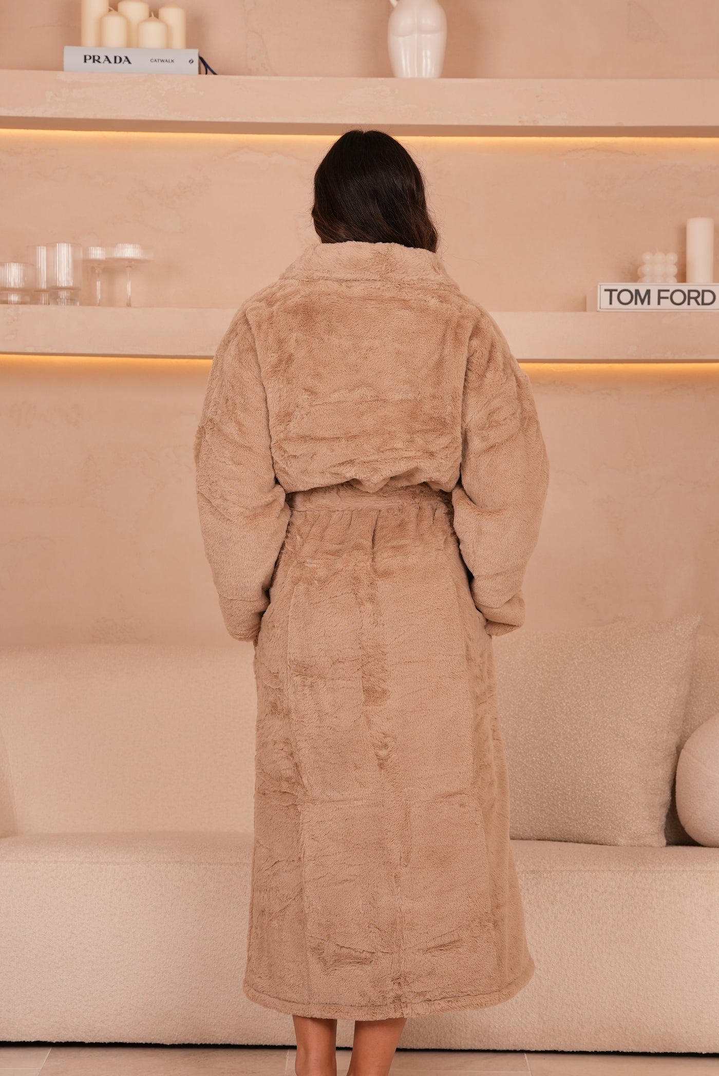 Signature Faux Fur Robe Almond