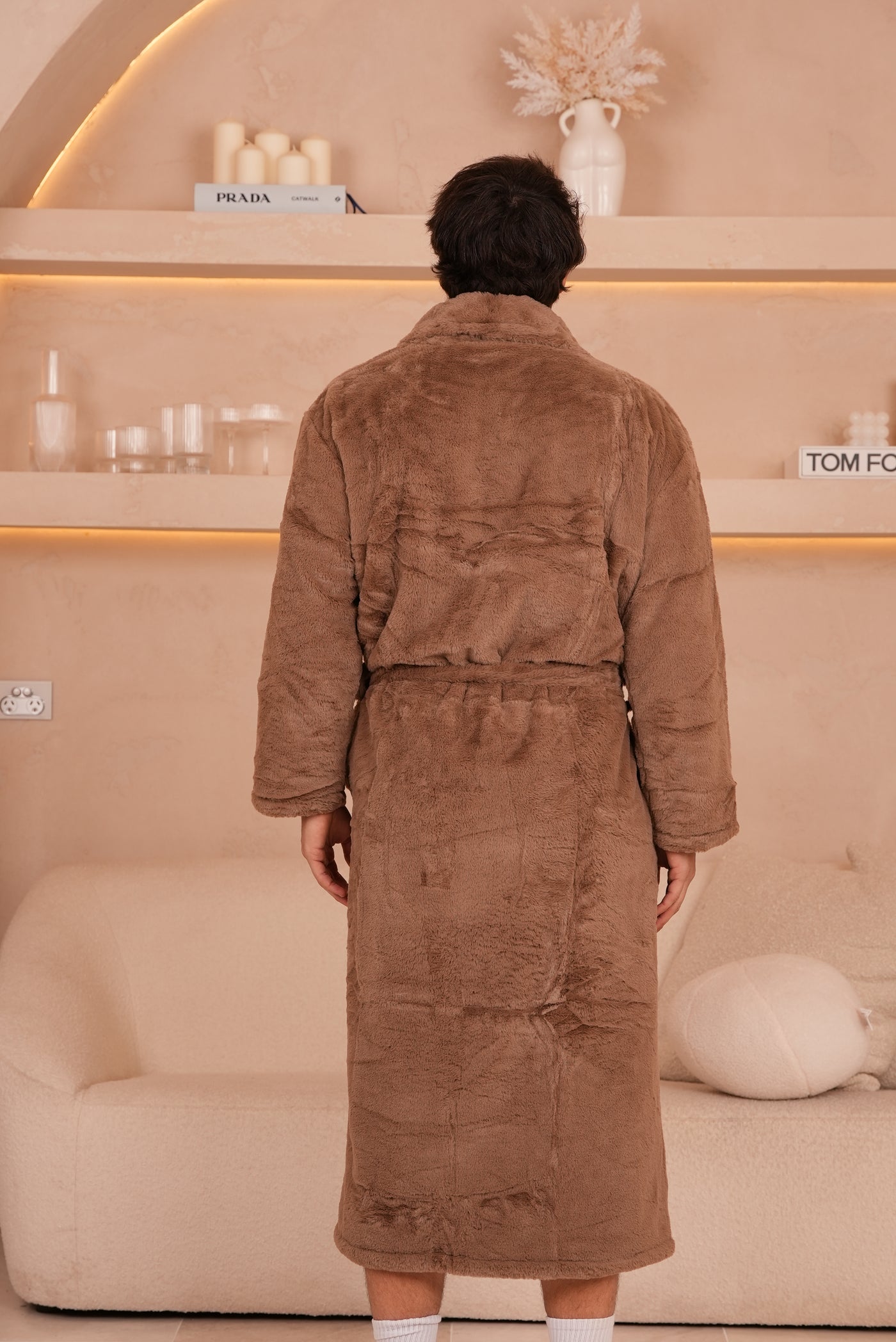 Signature Faux Fur Robe Mocha