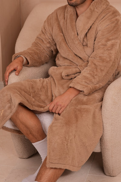 Signature Faux Fur Robe Almond