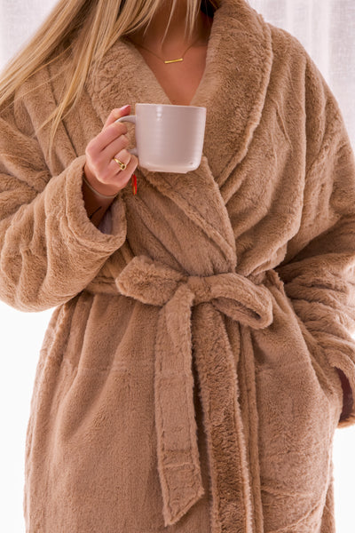 Signature Faux Fur Robe Almond